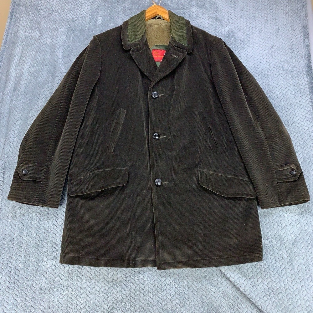 Vintage Sears Acrilan Corduroy Jacket Men's XL Brown Faux Fur Lined Chore Coat